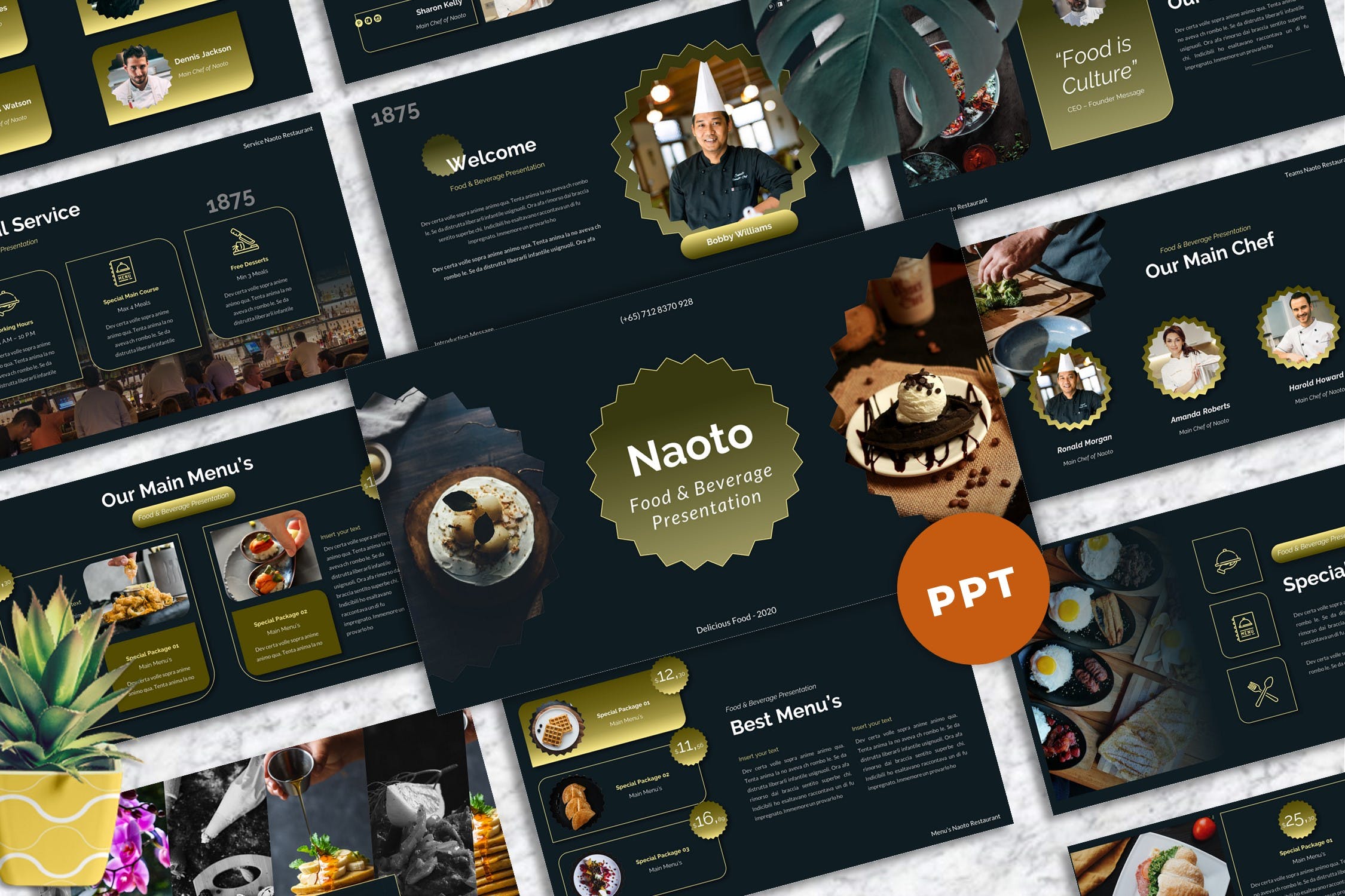 食品&饮料产品简介Powerpoint模板 Naoto – Food & Beverages Powerpoint Templates